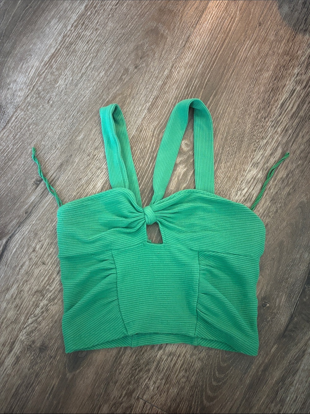 Urban Outfitters Bright Green Ribbed Knot-Front Crop Top